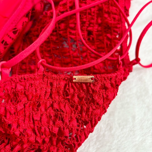 PINK Victoria's Secret CROCHET LACE Red Bra BRALETTE SIZE L - Picture 9 of 15